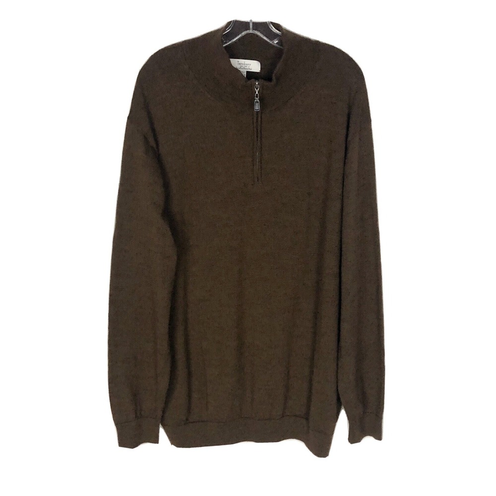 Turnbury Men's Extra Fine Merino Wool Quarter Zip Sweater Brown Size 3XT Tall‎